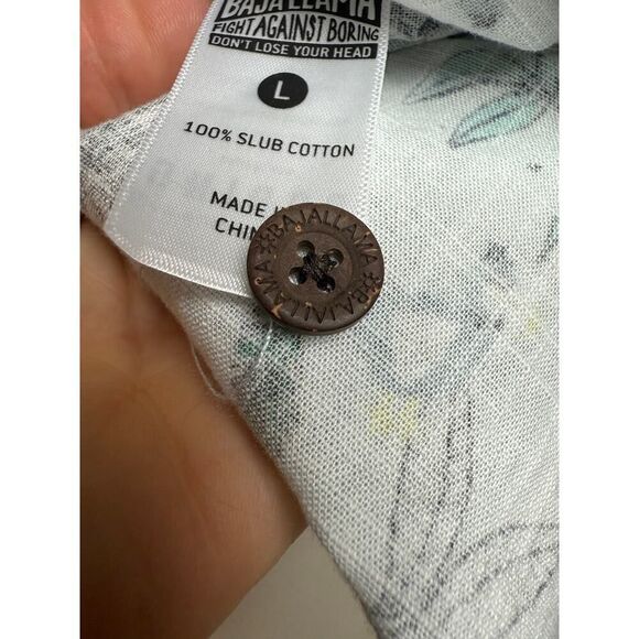 Baja Llama Short Sleeve Slub Cotton Button Down Shirt Sz. L - Picture 7 of 9
